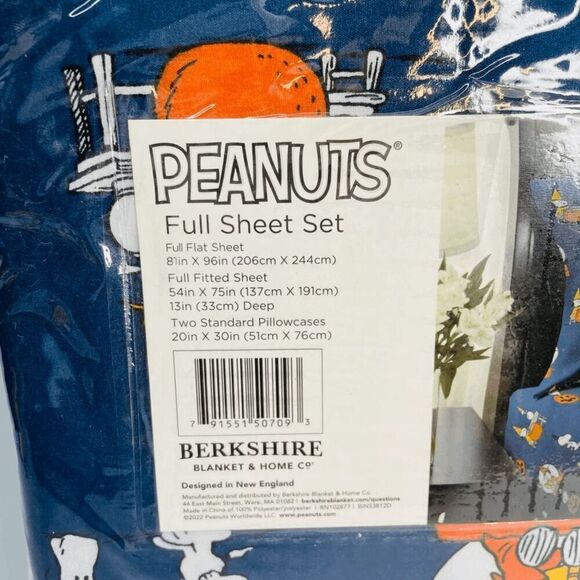 Berkshire Peanuts Halloween Snoopy Woodstock Magic Pumpkin Blue Full Sheet‎ Set - Picture 4 of 4
